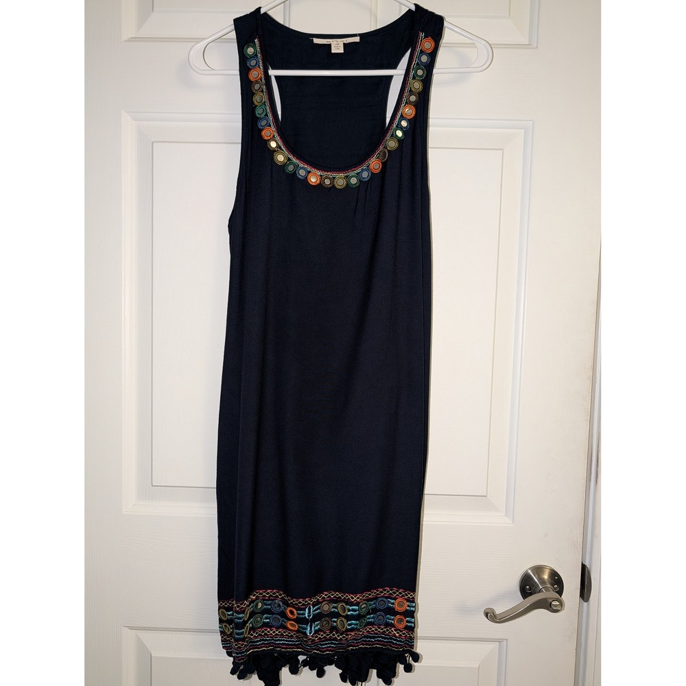 Mi Ami M Navy Embroidered Mirror Detail Dress Boho Festival